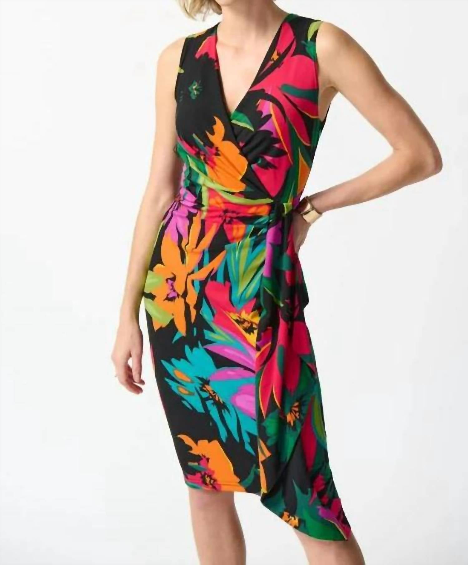 Joseph Ribkoff Tropical Print Wrap Dress in multi print - women's dress