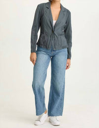 Wearables Brax Linen One Button Blazer in hawthorne leaf - women's jacket - detail view