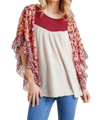 Umgee - Floral Metallic Butterfly Sleeve Top