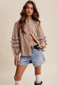 Listicle - Chey Ruffle Sleeve Pintuck Blouse