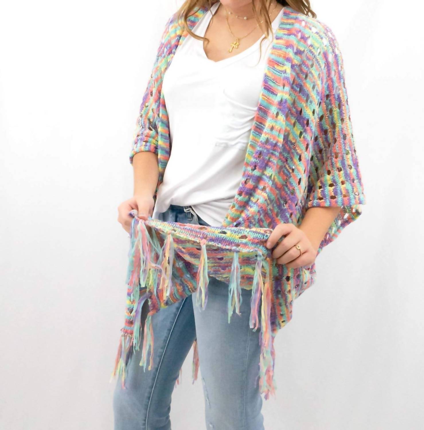 eesome Taste Colorful Tassels Cardigan in rainbow - women's cardigan - alternate view