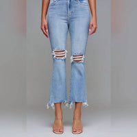 Hidden - Happi Hi Rise Cropped Denim Flare Jean