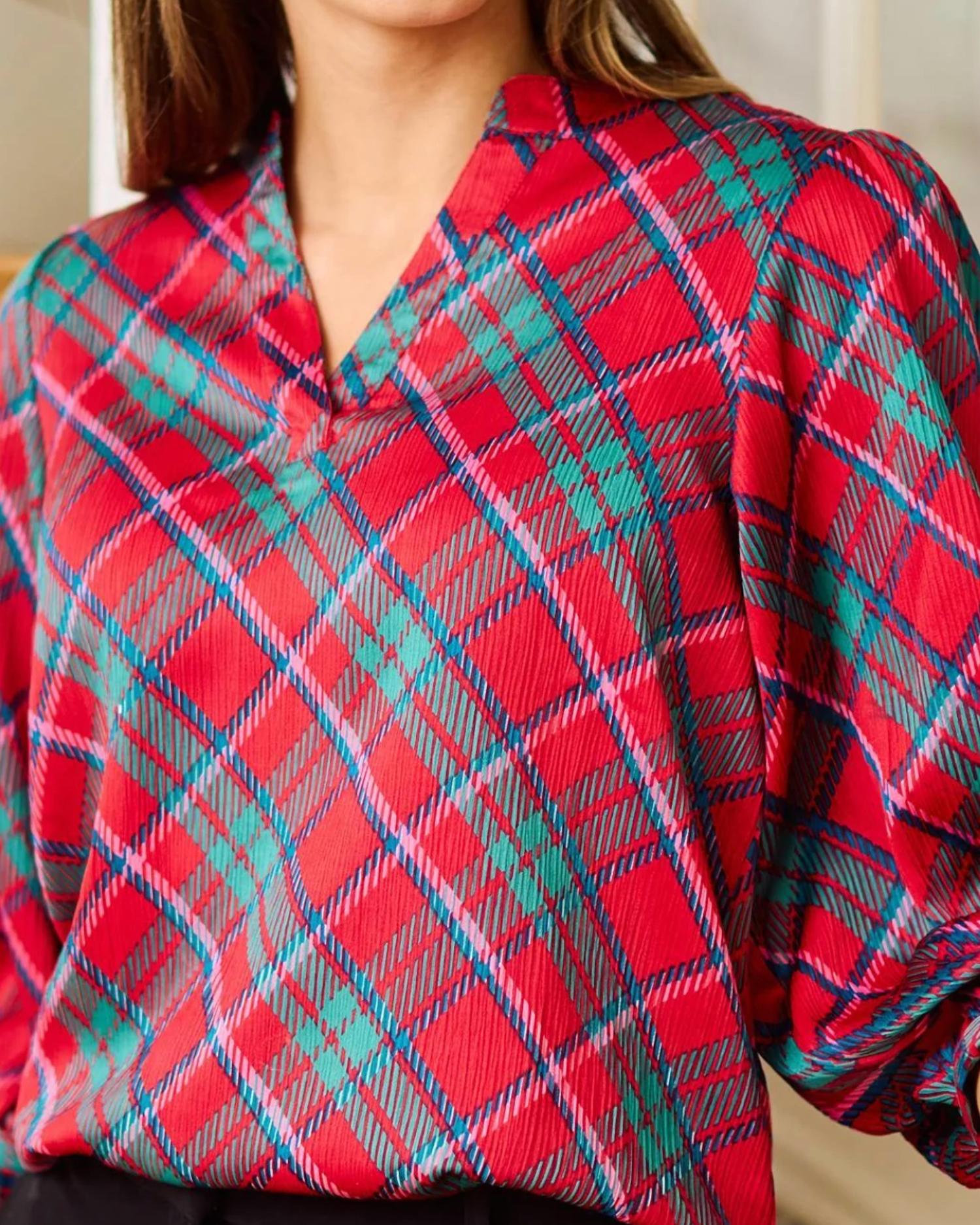 Mary Square Tamryn Plaid About You Blouse in red - women's blouse - detail view