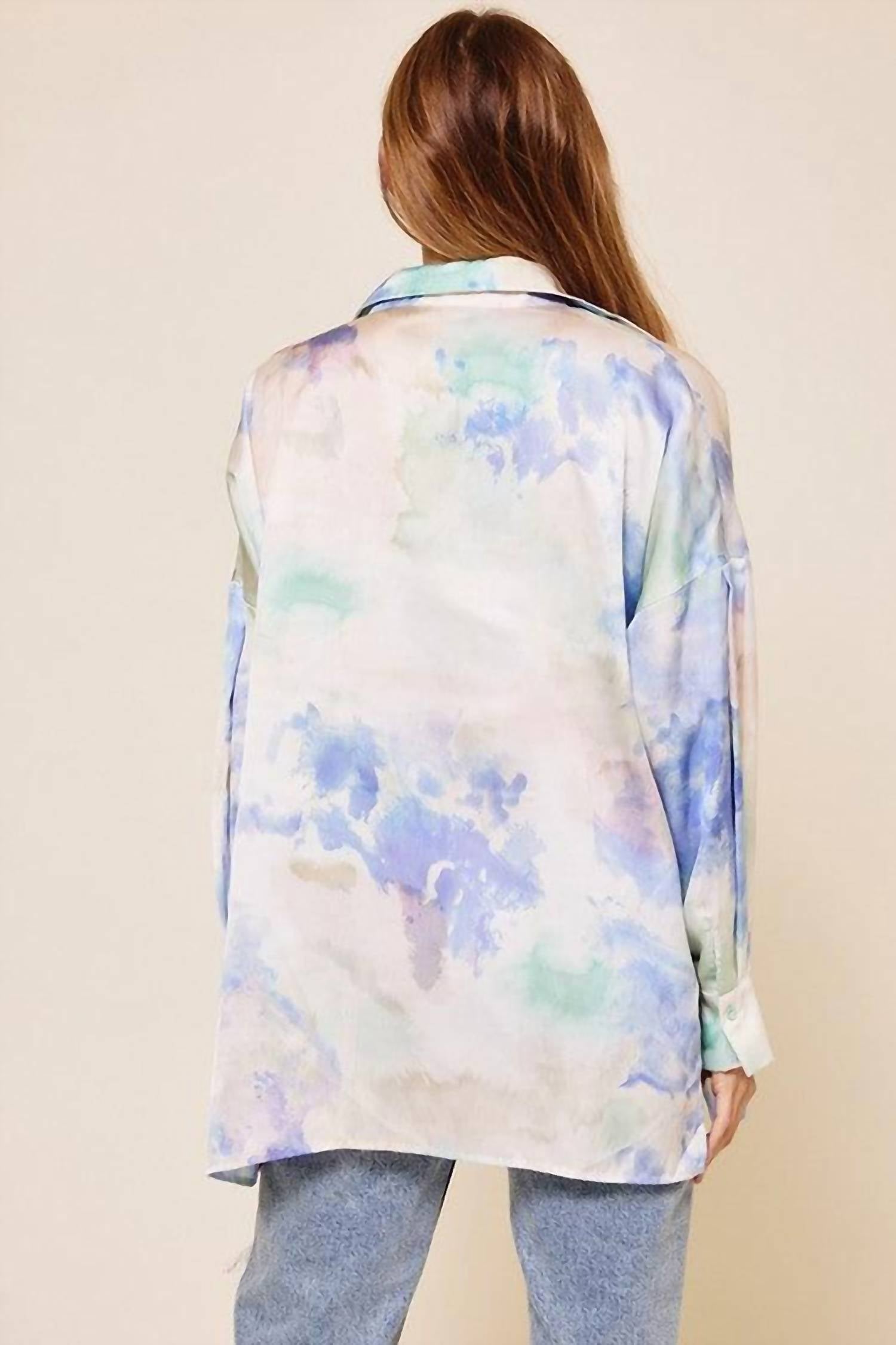 Ces Femme - Monica Tie Dye Print Boyfriend Satin Shirt and Matching Crop Top