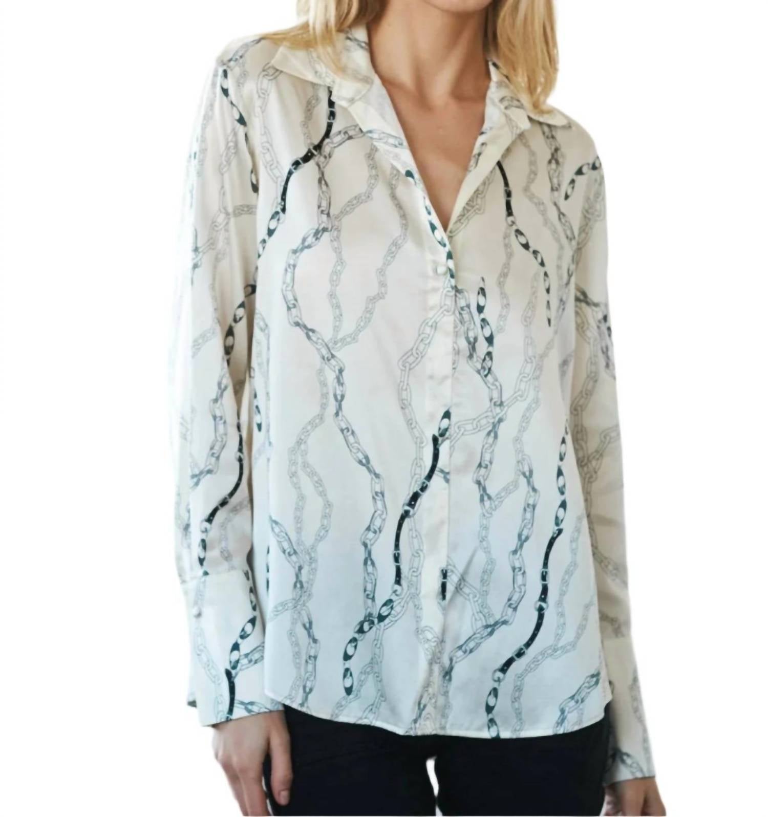 catherine gee Daria French Cuff Silk Blouse in white chain - women's blouse - detail view