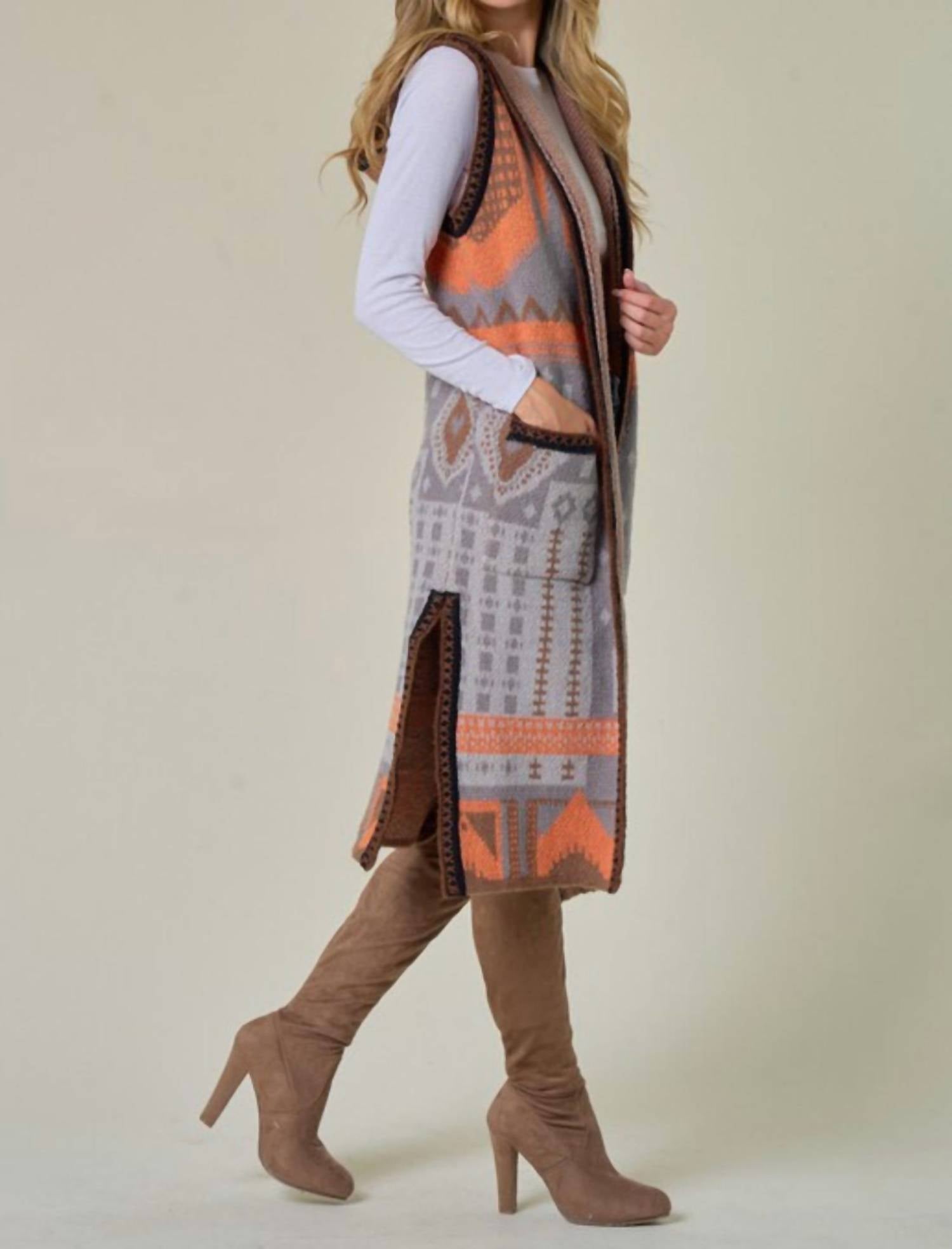 Coco - Elia Hooded Aztec Long Vest