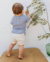 Búho Gingham Short Sleeve Shirt in blue stone - kids' t-shirt - alternate view