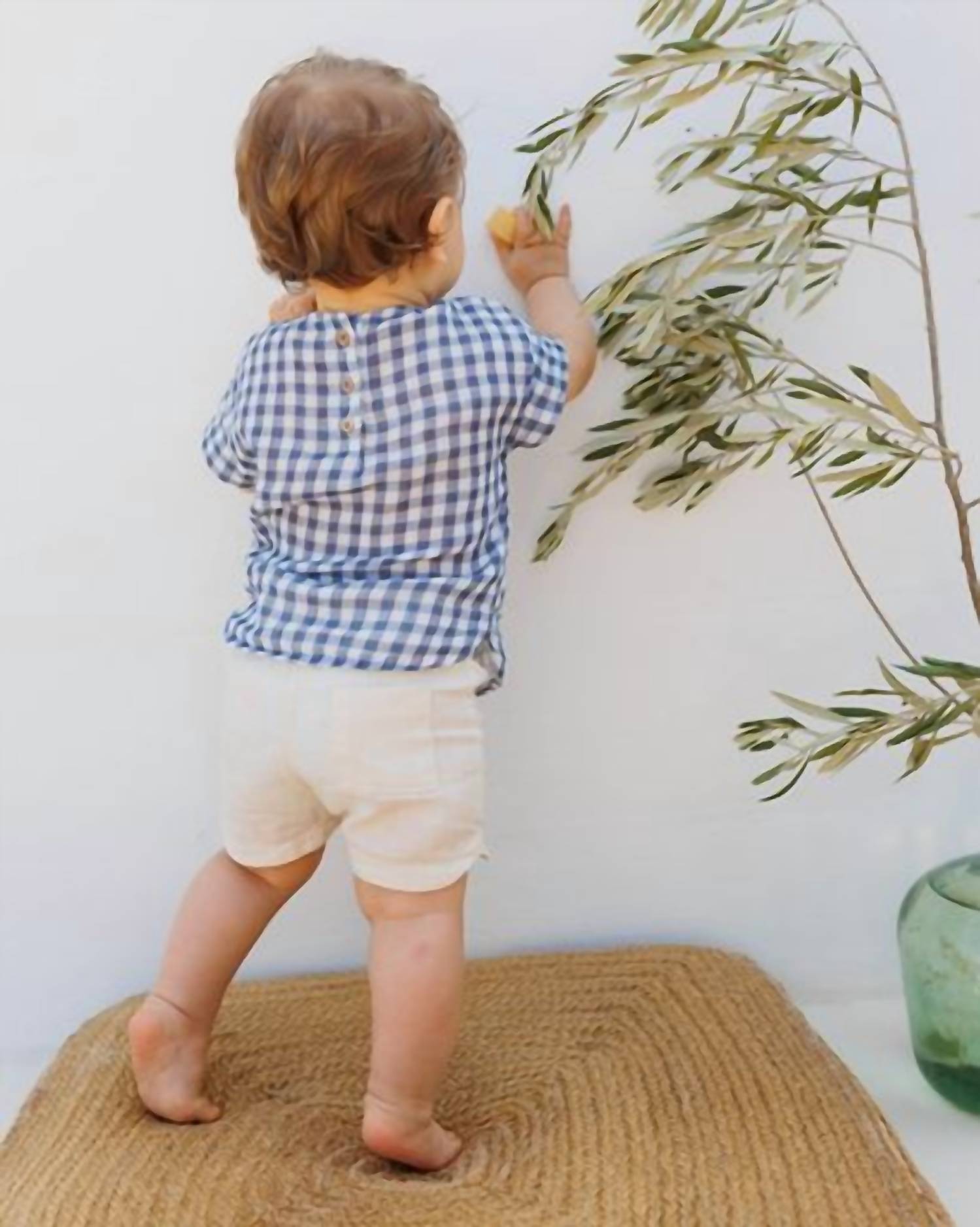 Búho Gingham Short Sleeve Shirt in blue stone - kids' t-shirt - alternate view