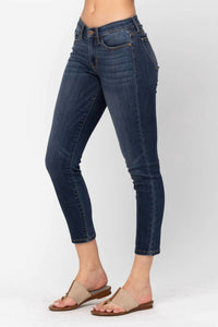 Judy Blue Mid Rise Cropped Relaxed Denim Jeans in blue - women's jeans - alternate view
