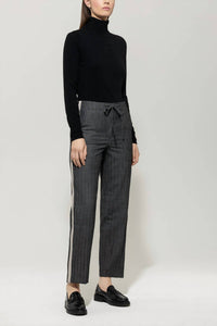 LUISA CERANO Pinstripe With Ribbon Straight Joggpants in charcoal black - women's pants
