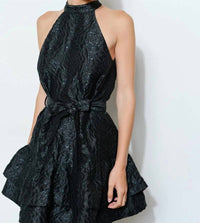 Ina Fashion - Metallic Floral Halter Mini Dress
