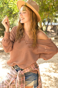 La Miel - Waffle V Neck Top