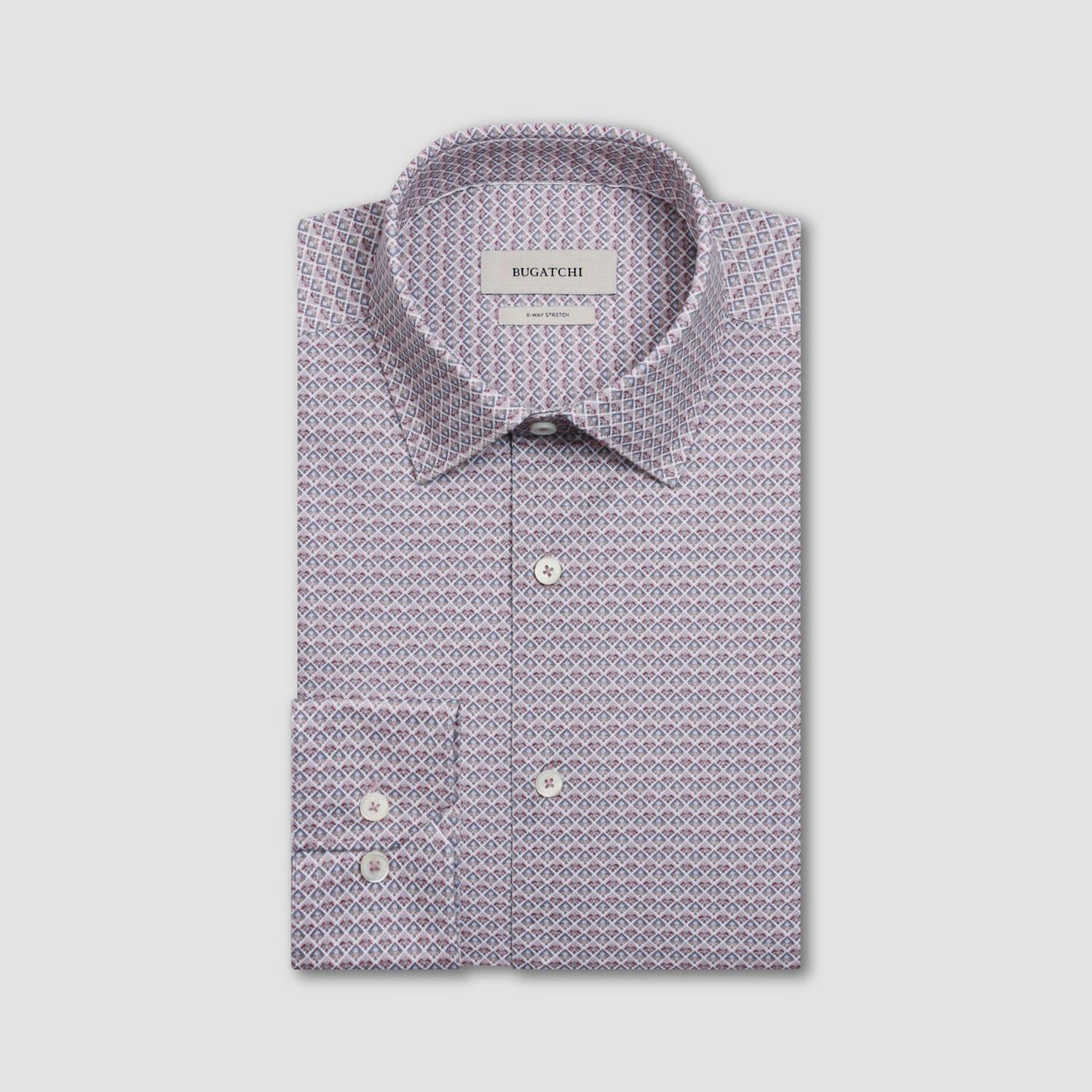 Bugatchi Uomo Small Geometric Print 8 Way Stretch Shirt in wood rose - men's shirt - view 5