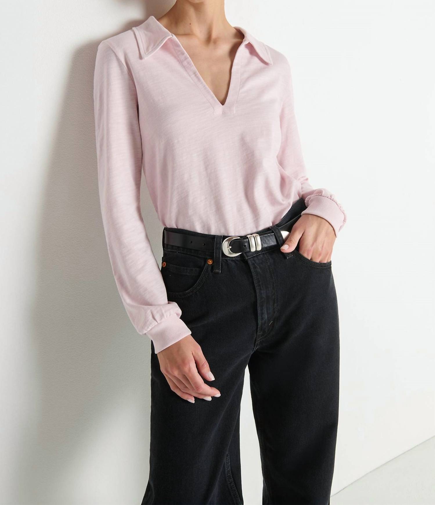 Nation LTD Kimberley Polo Tee in blush - women's long sleeve top