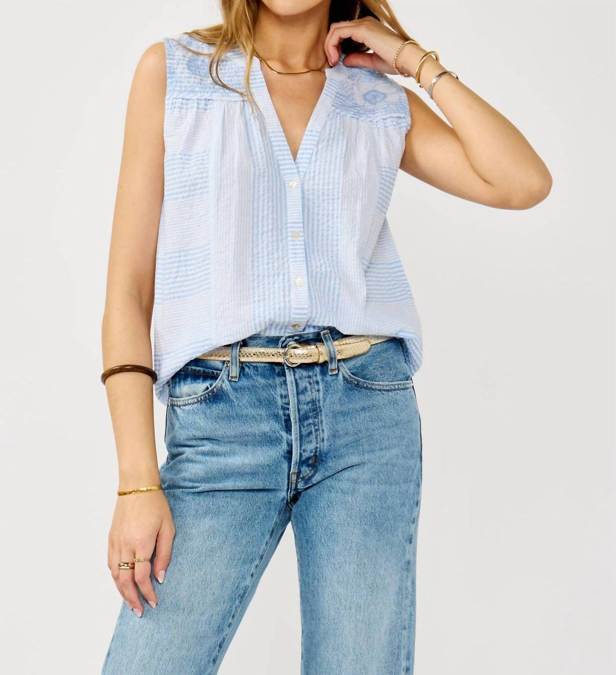 Lovestitch - Embroidered Button Tank