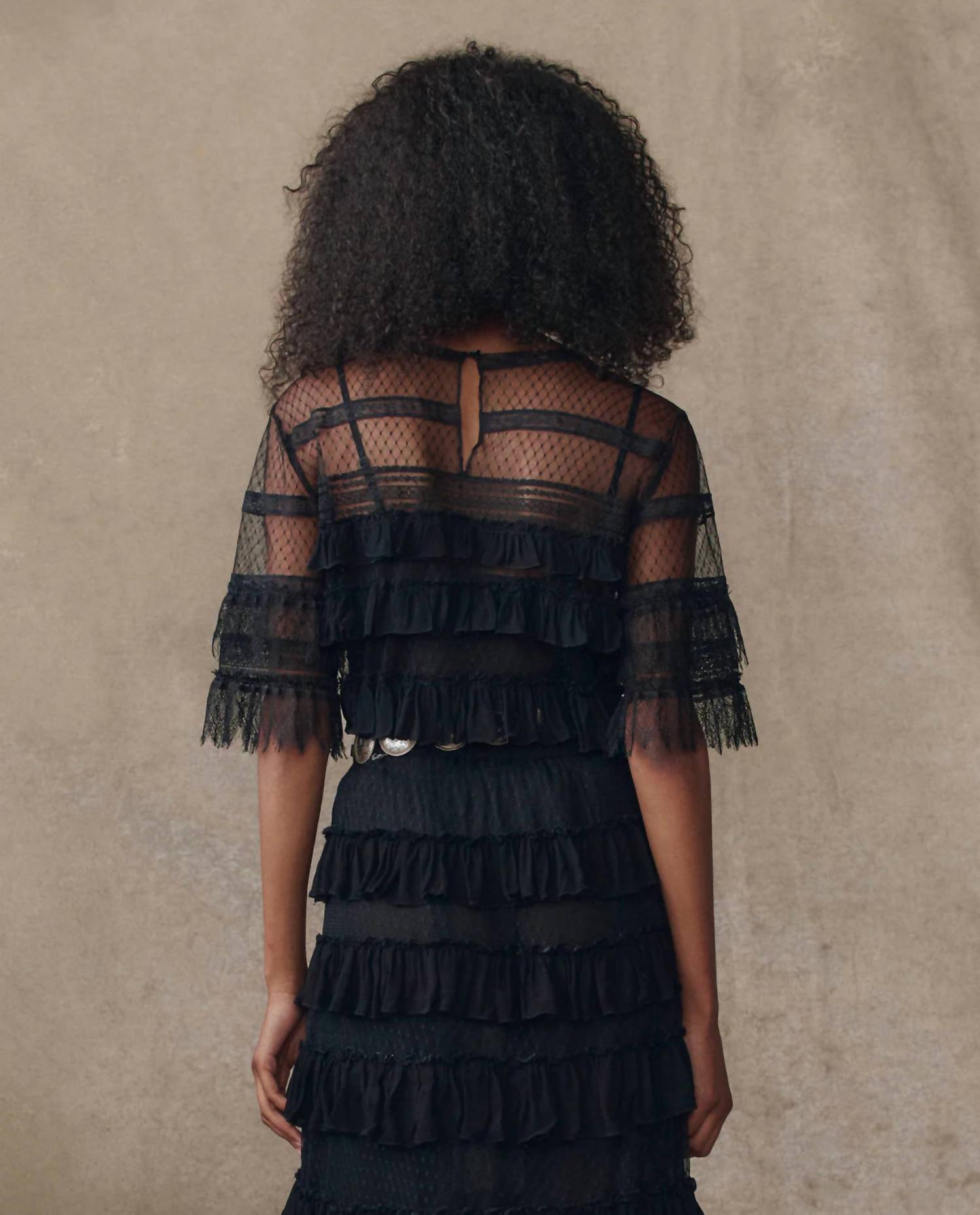 The Great. - The Winter Mesh Flounce Top