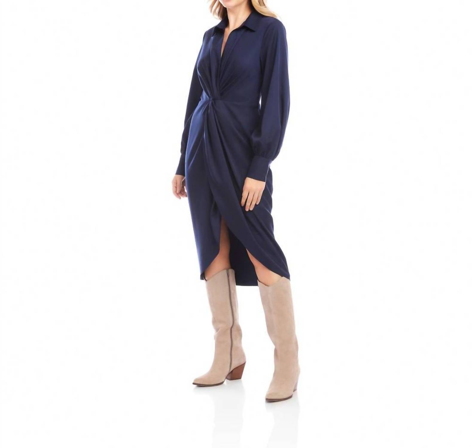 Karen Kane - Savannah Twist Front Sateen Midi Dress