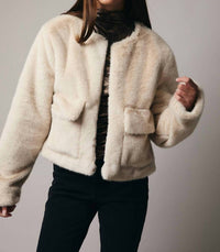 Sunday Edition Cropped Long Sleeve Fur Coat in beige - women's jacket - view 4