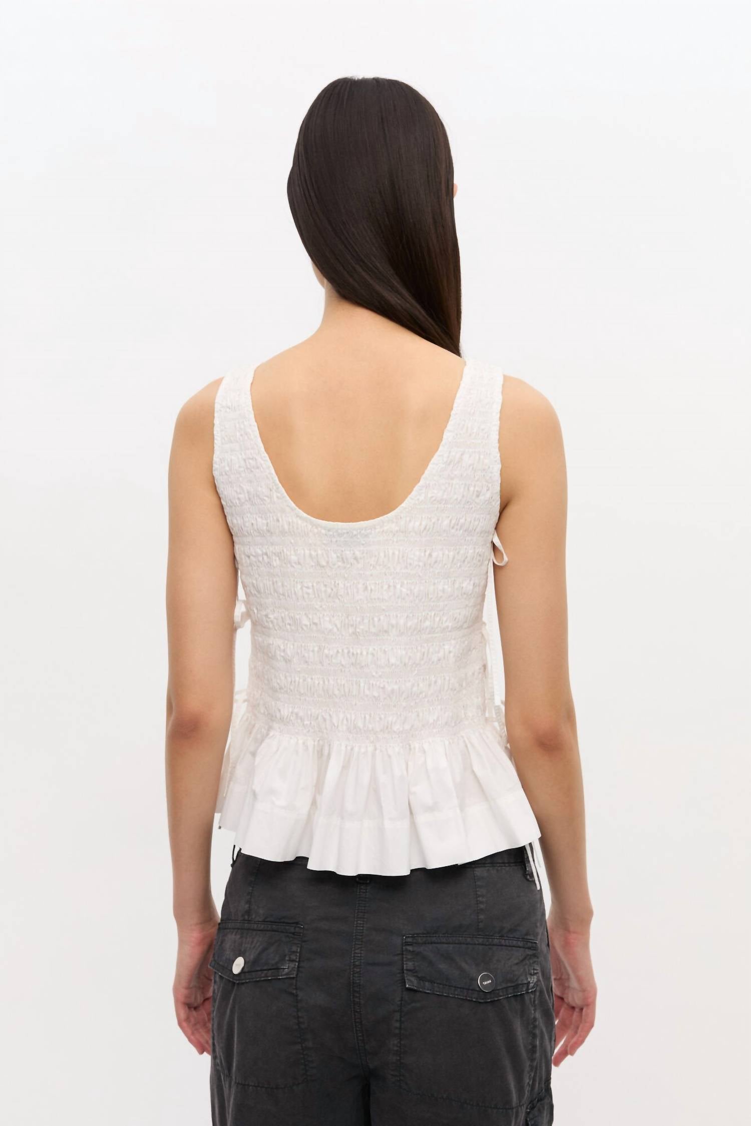 Ganni - Cotton Poplin Smock Tie String Top