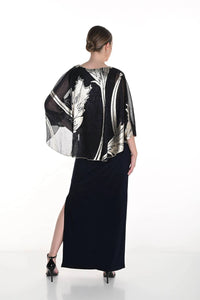 Frank Lyman - Metallic Floral Chiffon Overlay Evening Dress
