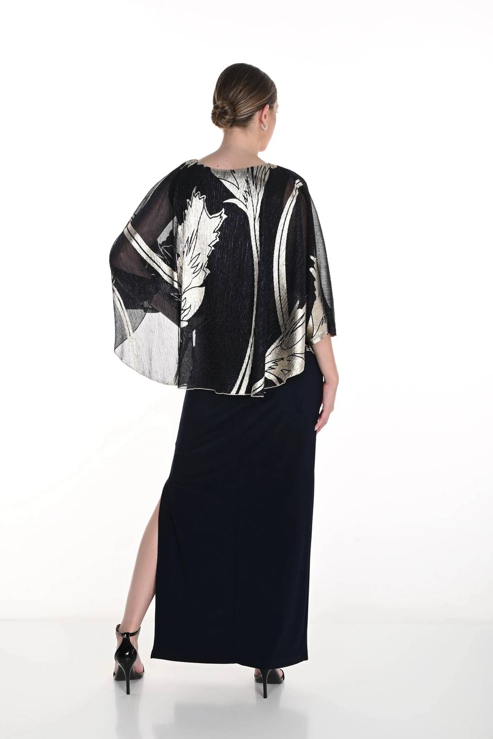 Frank Lyman - Metallic Floral Chiffon Overlay Evening Dress