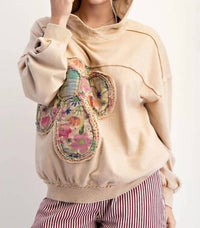 Easel - Women's Flower Patch Washed Terry Pullover Hoodie