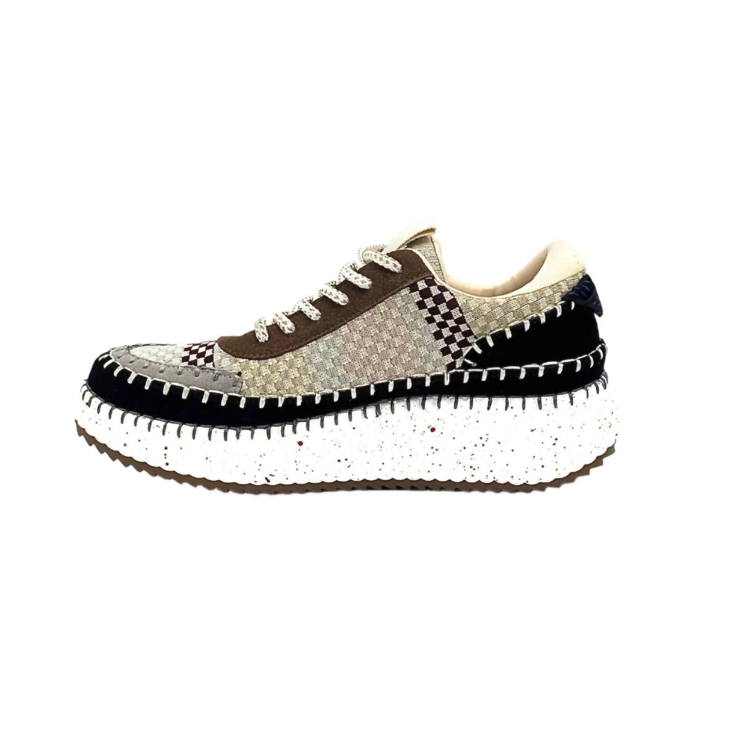 Renato Garini Women's Alexis Patchwork Sneaker in black grey brown - women's sneaker - detail view