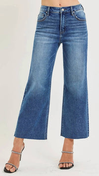 Risen - High Rise Tummy Control Crop Wide Creased Seam Jeans