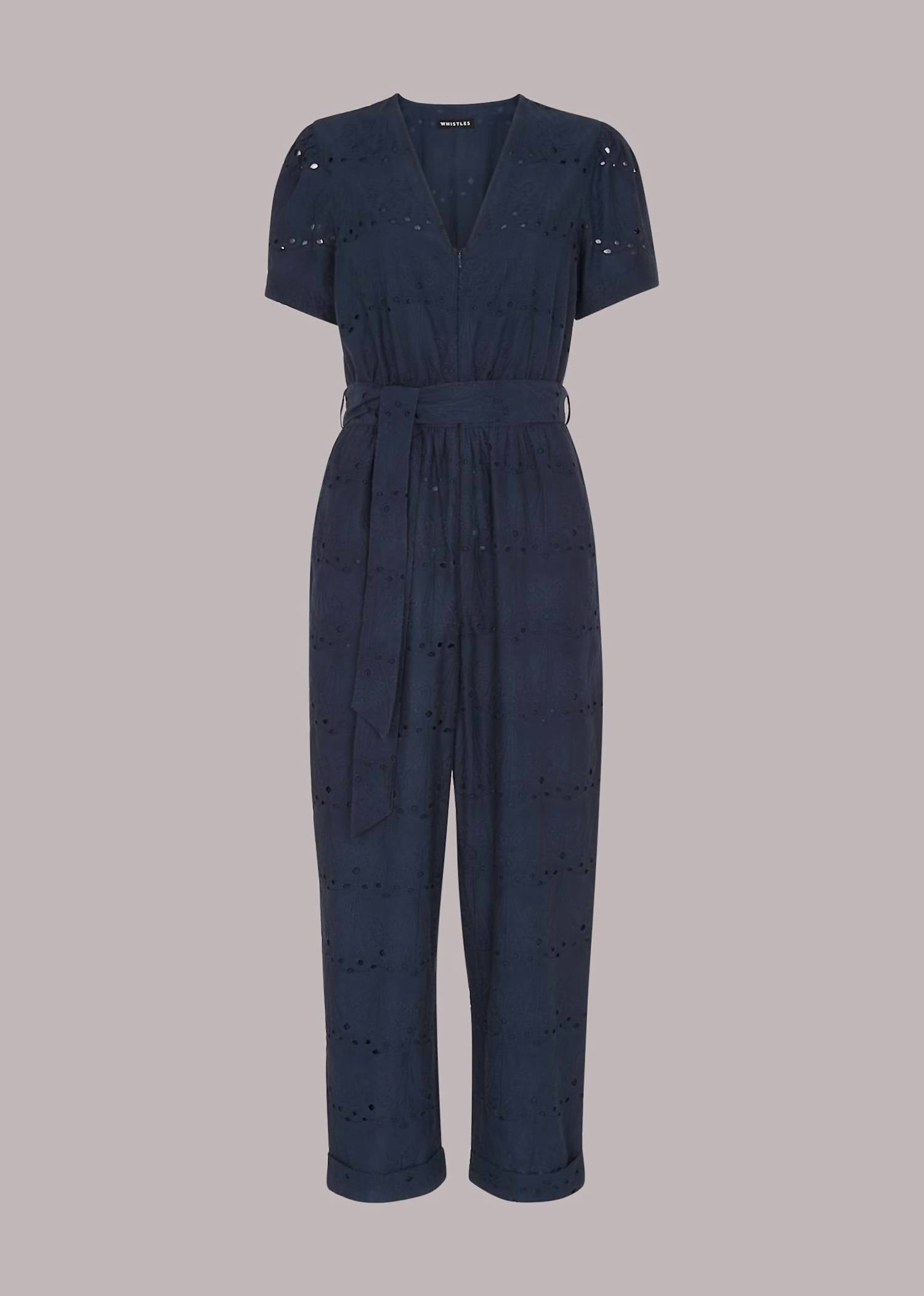 Whistles - Zoe Broderie Tied Waist Eyelet Cotton Jumpsuit