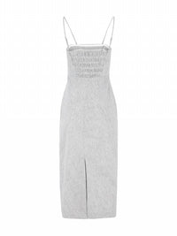 Vince Ticking Stripe Drape Front Strapless Dress in iris slate off white - women's dress - view 4