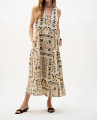 Joseph Ribkoff - Linen Scarf Print Maxi A-line Dress