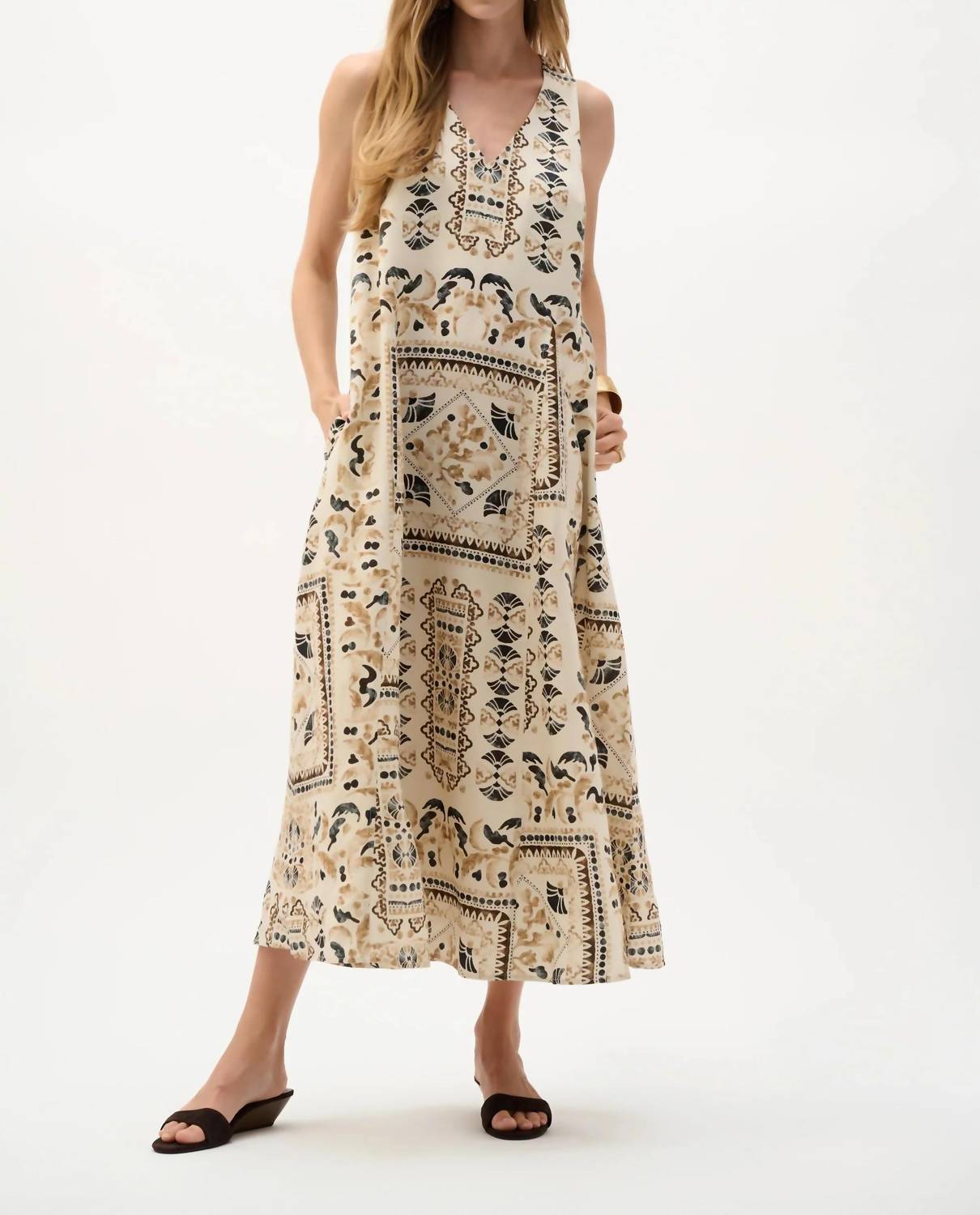 Joseph Ribkoff - Linen Scarf Print Maxi A-line Dress