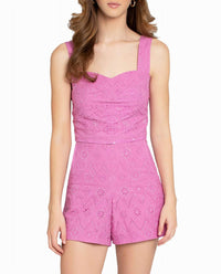 Nicole Miller - Embellished Eyelet Crop Top