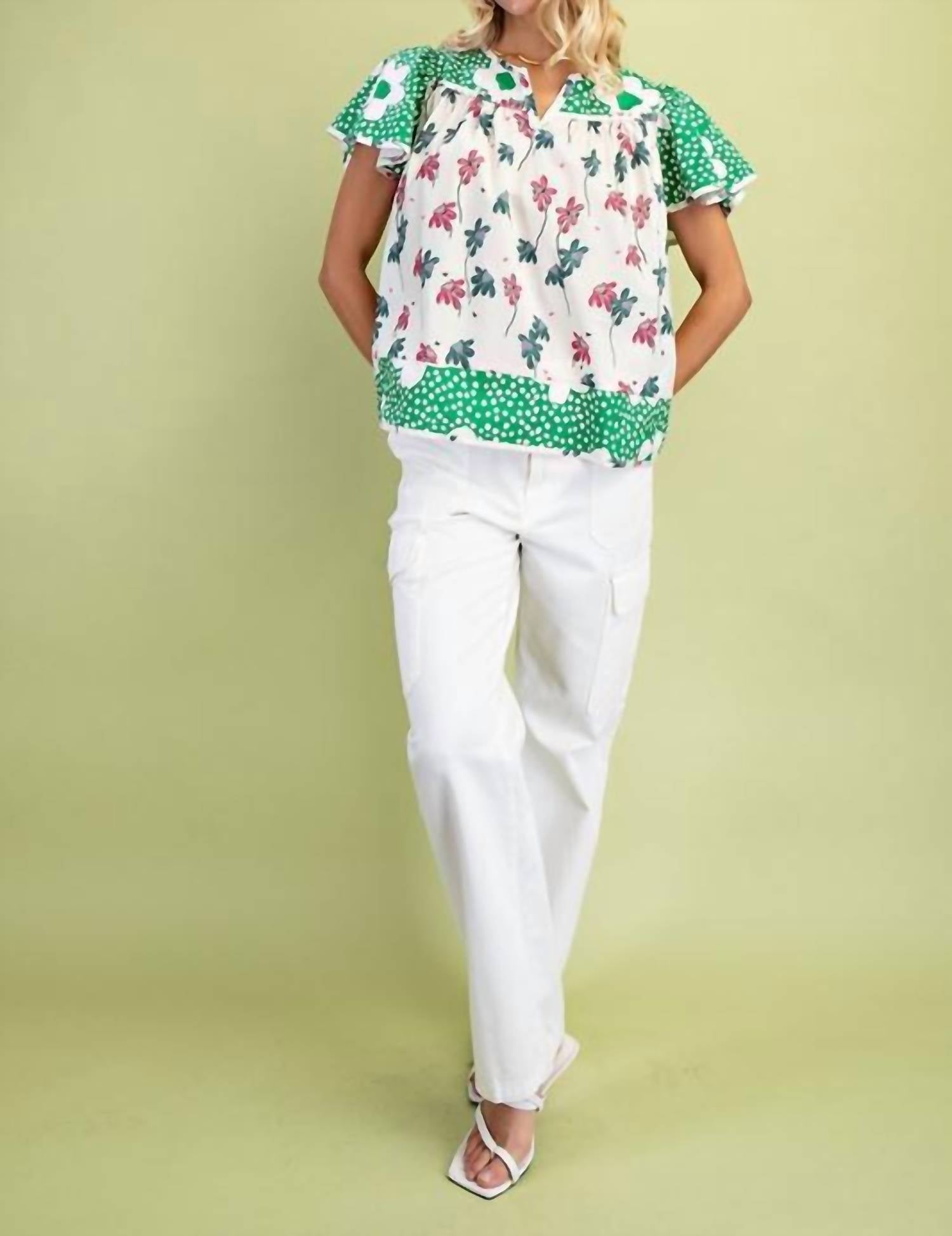 Gigio - Mixed Print Short Sleeve Top