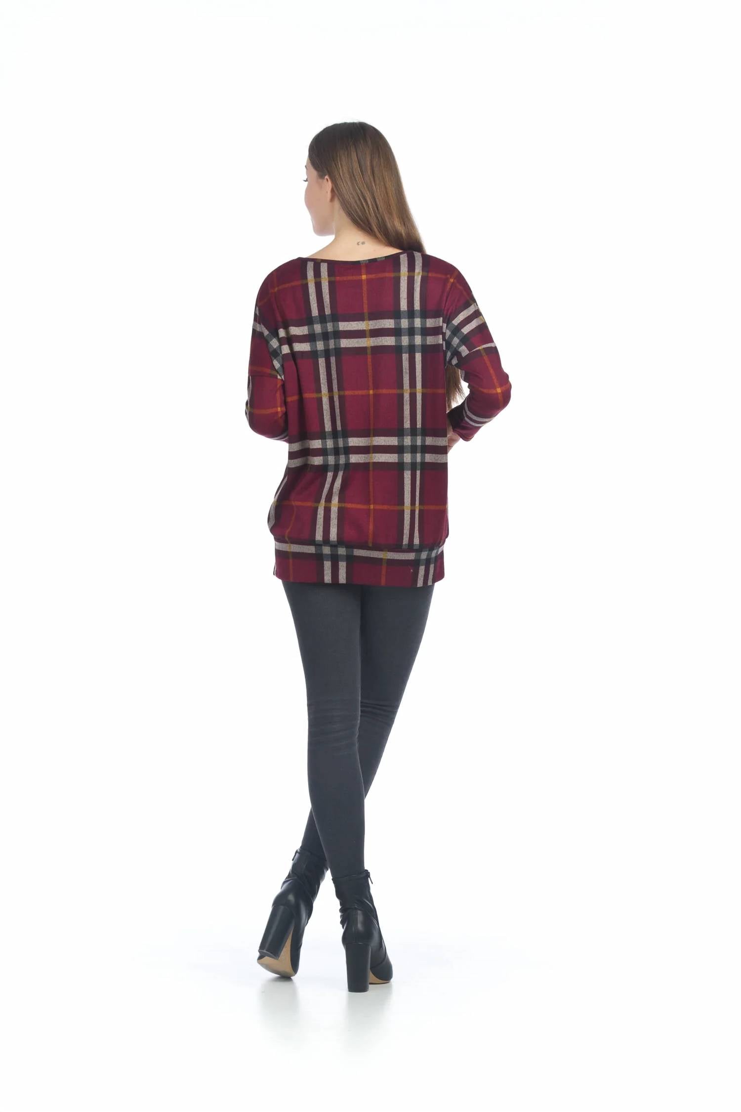 Papillon - Plaid Oversized Sweatshirt With Banded Bottom