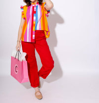 THML Color Pop Stripe Flutter Sleeve Top in sunset - women's blouse - alternate view