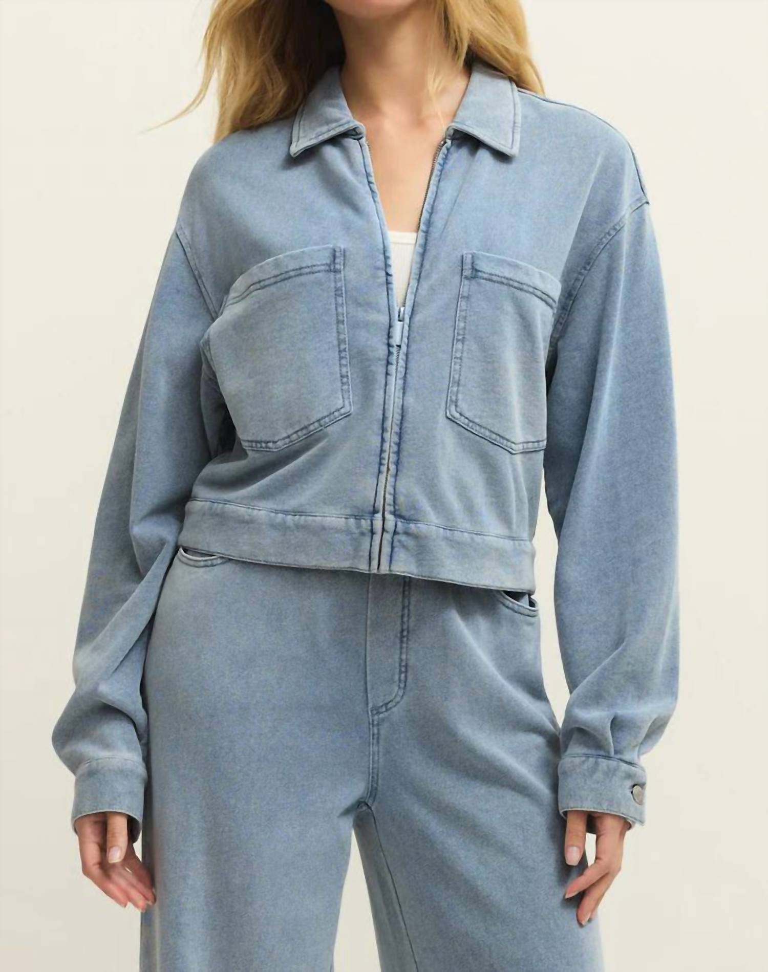 Z Supply Heritage Knit Denim Jacket in ocean air indigo 1 - women's jacket