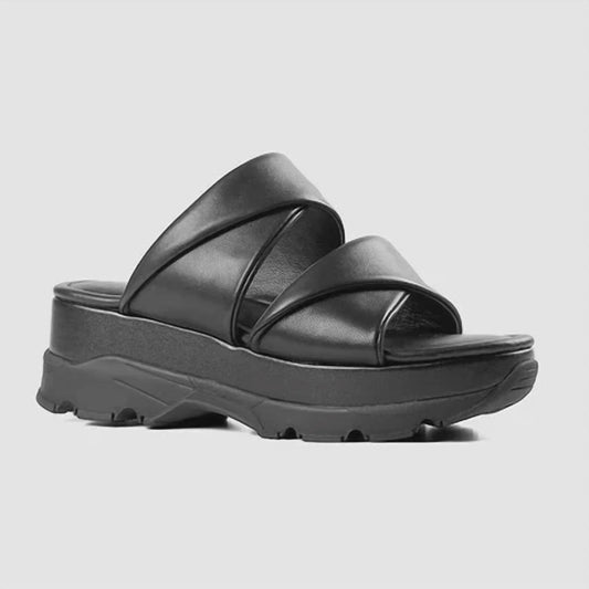 All Black - Women's Double Collar Slide Sandals