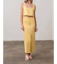 Moon River - Square Neck Sleeveless Linen Crop Top
