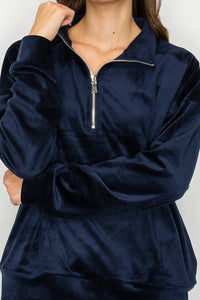 Knit Riot - Velour Quarter-zip Pullover Sweatshirt