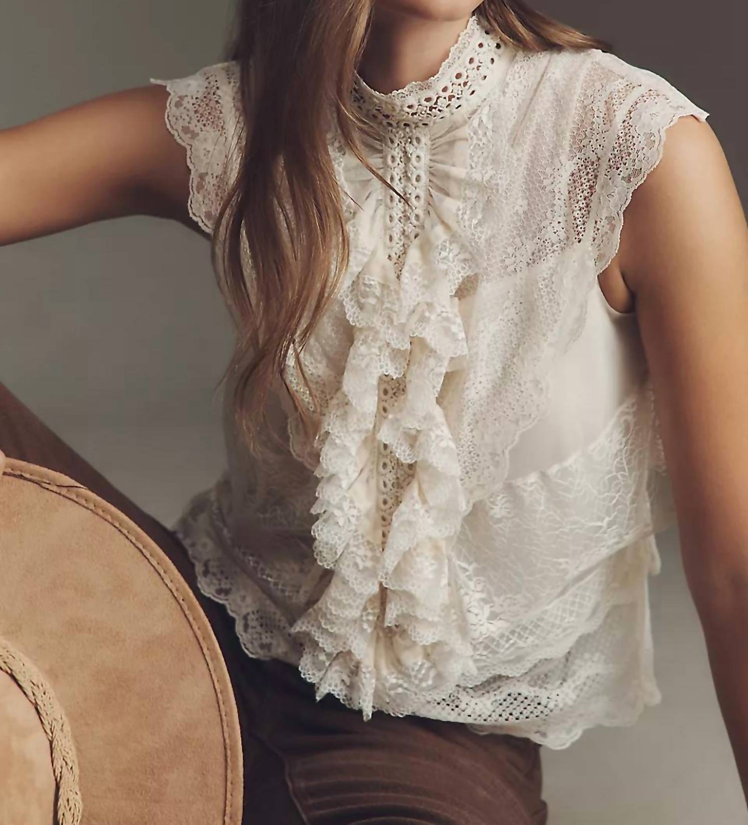 LOVE THE LABEL Eden Cap Sleeves Top in brown - women's blouse - alternate view