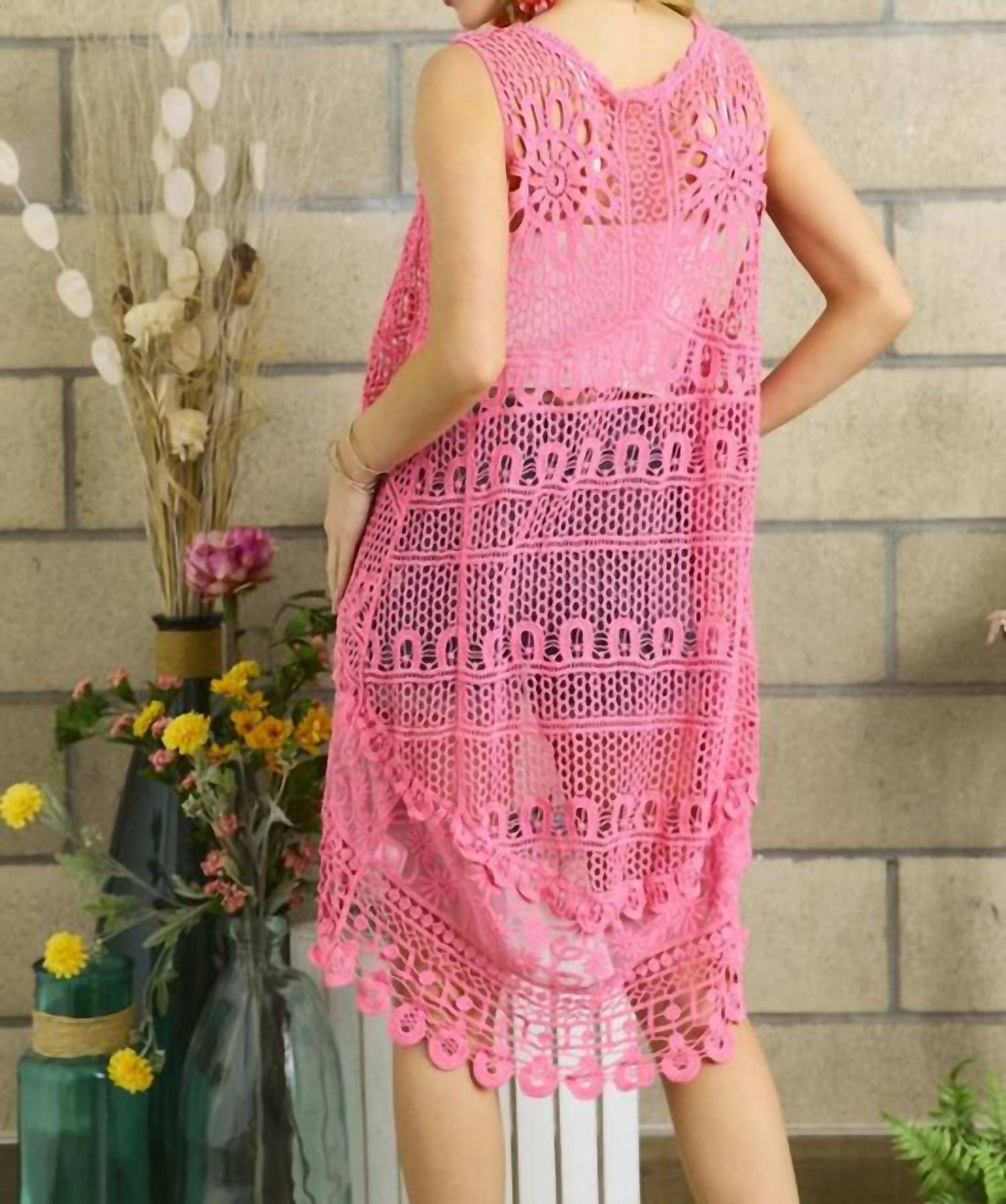 CROCHET LACE SLEEVELESS VEST CARDIGAN