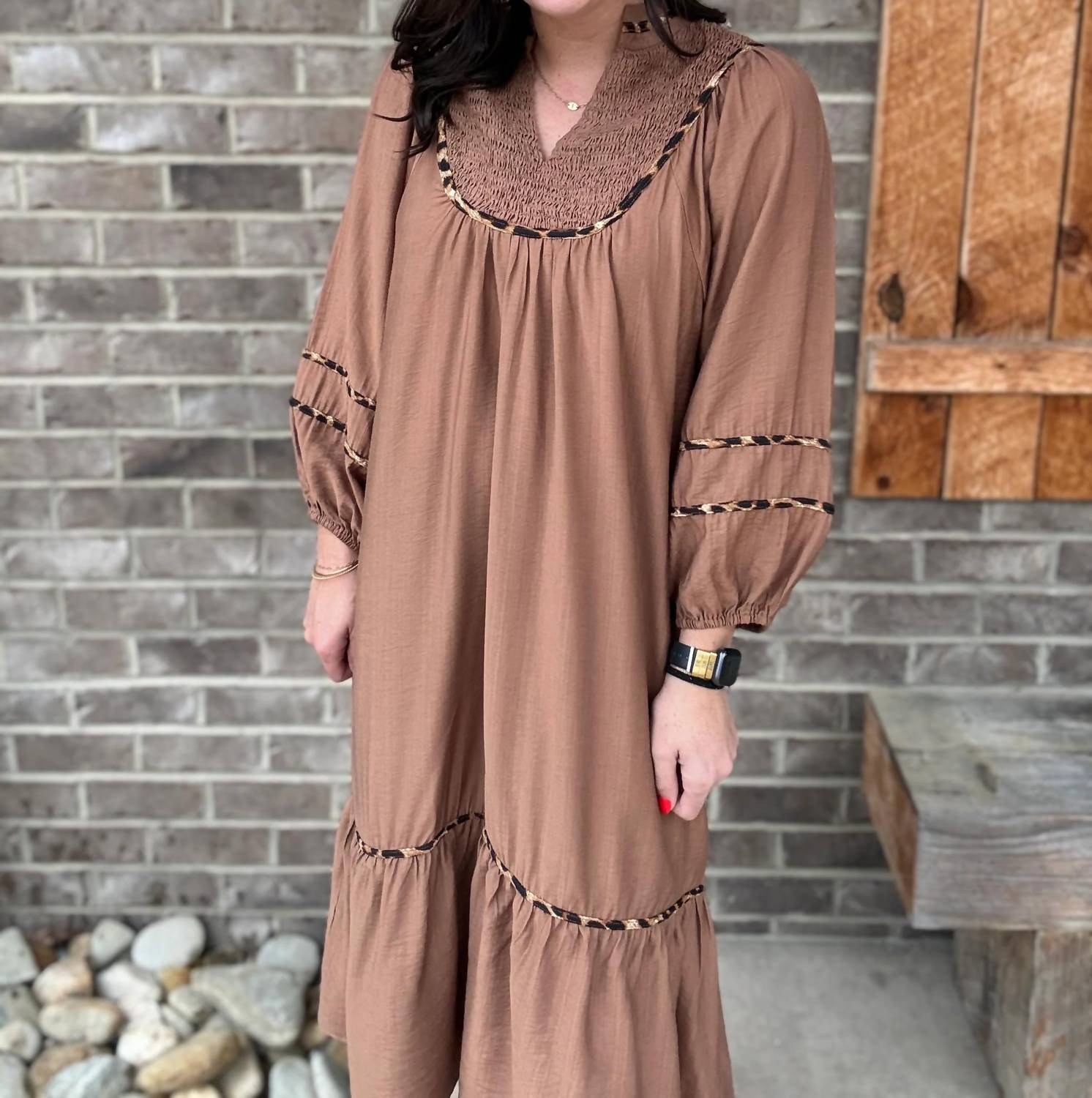 Umgee - Lined Midi Dress With Bishop Sleeves