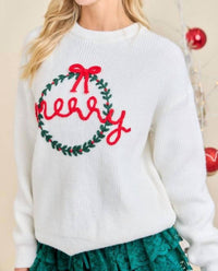 Mainstrip - Saige Merry Embroidered Christmas Wreath Sweater