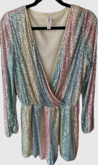 Lovesong - Women's Sequin Striped Long Sleeve Romper