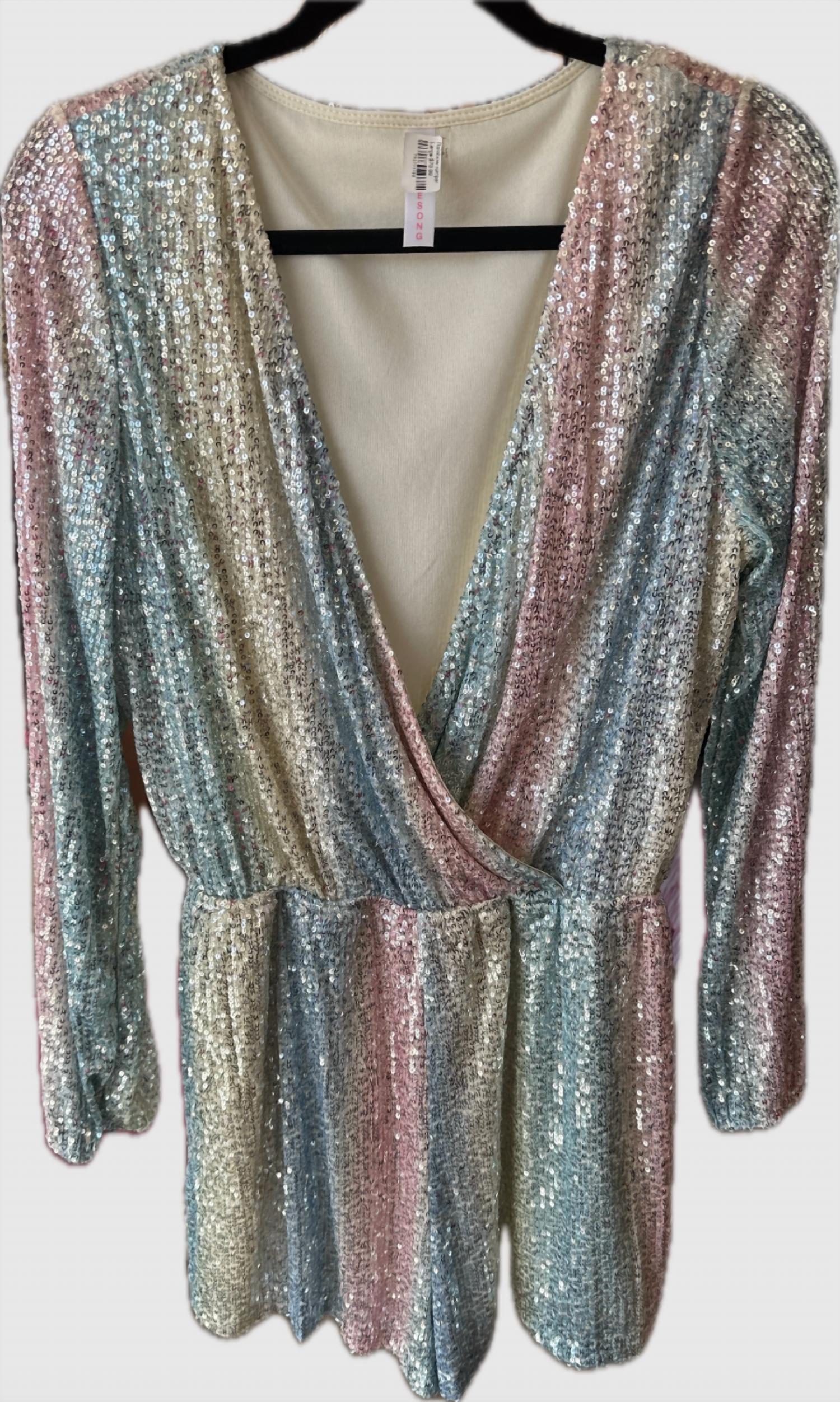 Lovesong - Women's Sequin Striped Long Sleeve Romper