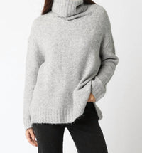OLIVACEOUS Fuzzy Turtleneck Sweater in heather grey - women's sweater