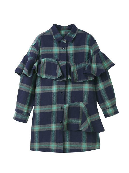 Kids Plaid Front Ruffle Dress