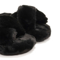 HUNTER Women's Faux Fur Flatform Crossover Slides in black - women's shoe - view 7