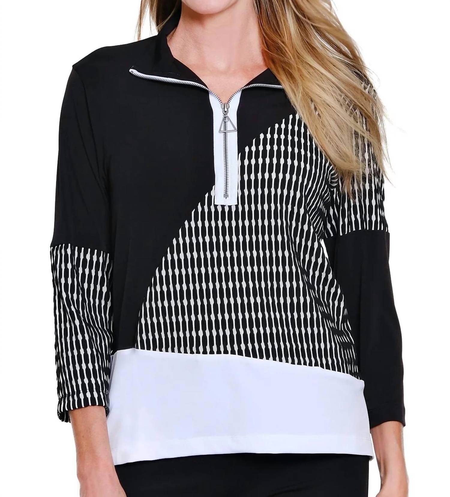 Multiples - 3/4 Sleeve Zip Thru Collar Top